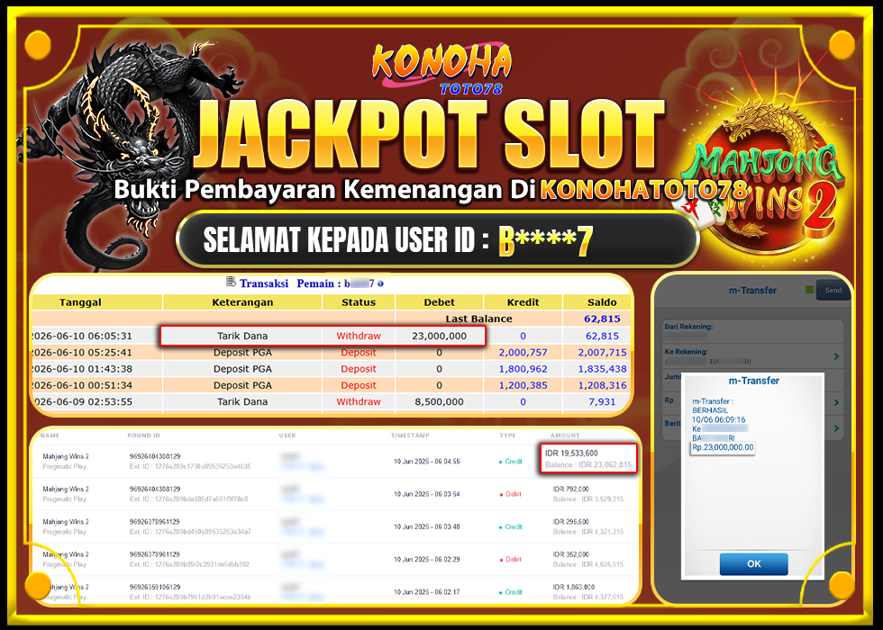 KONOHATOTO78 JACKPOT MAHJONG WINS 2 Rp.Rp.23.000.000,- LUNAS